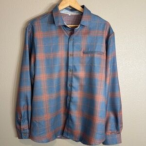 Unbranded- Men’s Button Down Shirt, Slate Blue And Burnt Orange Plaid,  Size L